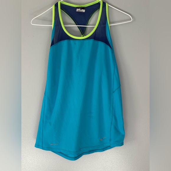 Nike Dry Fit RacerBack Tank top. Small, Teal, blue and yellow. Mesh at top. - Picture 1 of 5